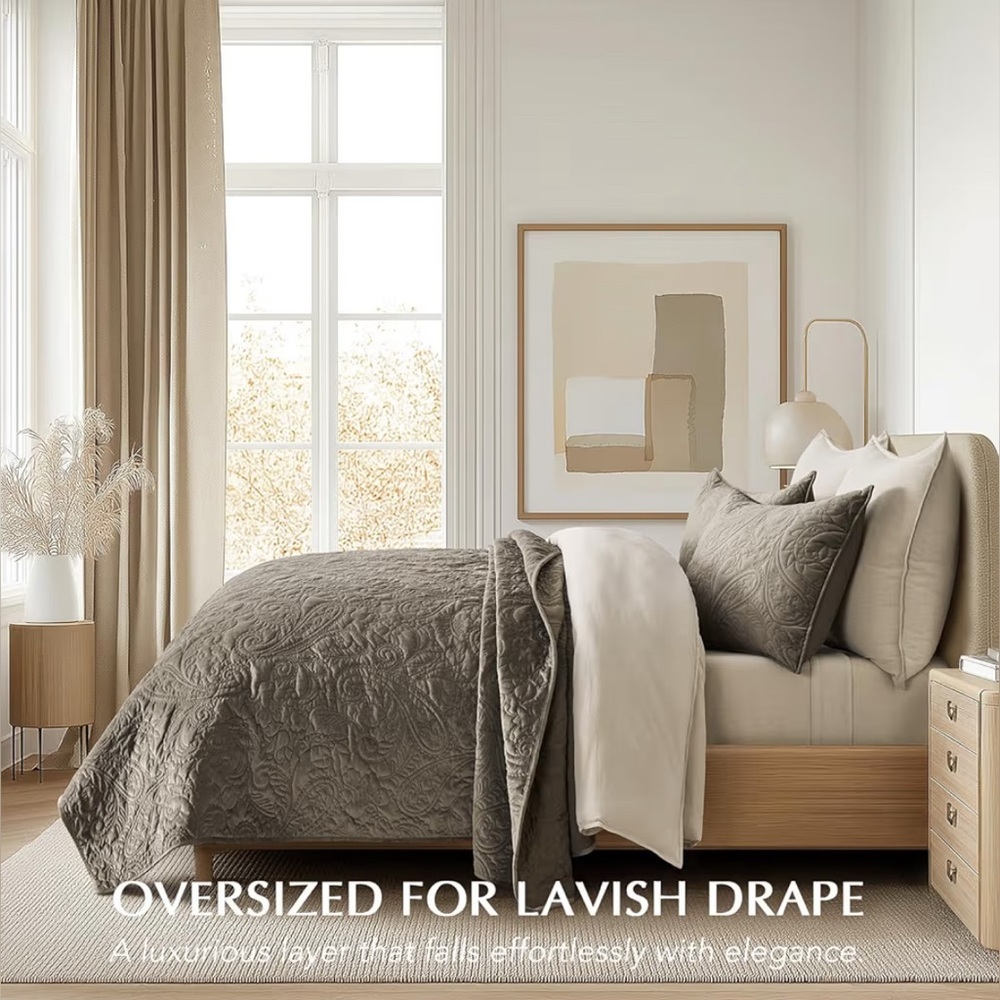 Taupe Quilted Bedspread Set - Neutral Comfort New without bag never been used